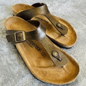 Birkenstock Gizeh Brown Leather Thong Sandals Cork Footbed Germany 41 W10 M8